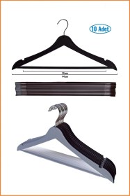 Resim Ahşap Görünümlü Plastik Askı, Elbise Askısı, Kıyafet Askısı, 10 Adet, 44 Cm Siyah 