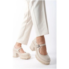 Resim Kadın Ruby Krem Cilt Tek Baretli 8 Cm Topuklu Platformlu Ayakkabı 601-krem Cilt 