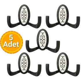 Resim 5 Adet Metal Vestiyer Askılığı - Mat Siyah, Desenli, Dayanıklı, Elbise Ve Mobilya Askılığı Siyah - Beyaz 