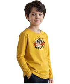 Resim Panios Kids Düz Yuvarlak Yaka Nevver Give Baskı Detaylı Erkek Çocuk Sweatshirt Sari 
