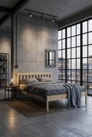 Resim Tera Masif Karyola Başlıklı Doğal Ahşap Yatak - 120 X 200 