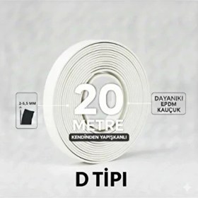 Resim Lorin 20 Metre D Tipi 2-5mm Kapı Pencere Izolasyon Koruma Bandı Soğuk Kesme Fitili Süngeri 