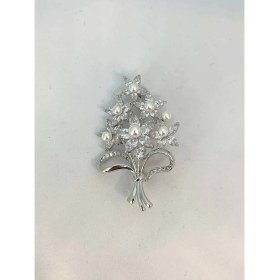 Resim Modamugo Zirkon Taşlı Incili Çam Ağaçlı Broş Rodyum 