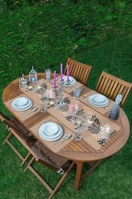 Resim RealHomes Rustic House Dijital Baskılı 1 Adet Runner & 4 Adet Sütlü Kahve Renkli Amerikan Servis 