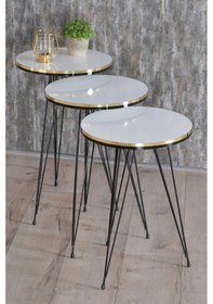 Resim Uslucan Alışveriş Zigon Sehpa Ve Orta Sehpa Kr Set Siyah Tel Ayak Çift Altın Beyaz Çok Renkli 