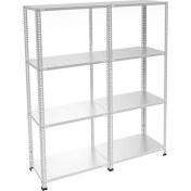Resim Rafburada 4 Katlı Duble Galvaniz Çelik Raf - Depo, Arşiv, Kiler, Dosya, Market Rafı - 59x93 cm-200 cm-1.00 mm 