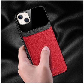 Resim Zebana Apple iPhone 14 Uyumlu Kılıf Lens Deri Kılıf Kırmızı 