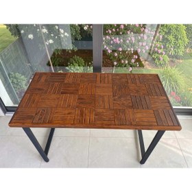 Resim MİRRORSS Retro tasrım ceviz renk Balkon Bahçe Masası Yemek masası metla ayak 120 X 60 cm , x 75 cm 