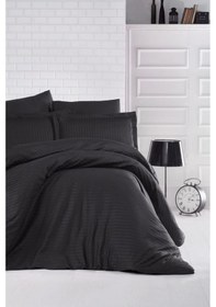 Resim Clasy Çizgili Siyah Tek Kişilik Pamuk Saten Nevresim Takımı Siyah 
