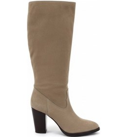 Resim Hakiki Deri Kadın Çizme - Kalın Topuk 25hsy1976 Bej 