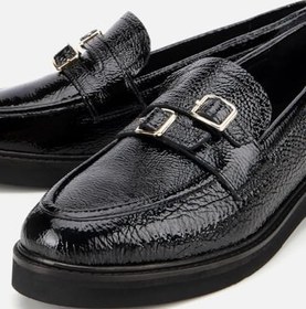 Resim HOTİÇ Kadın Rugan Deri Siyah Tokalı Klasik Loafer 