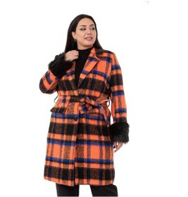 Resim Büyük Beden Kolları Kürklü Cepli Astarlı Turuncu Kaban Turuncu 