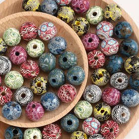 Resim 10 Adet Renkli Boho Ahşap Boncuk (16mm), Yuvarlak Ahşap Boşluklu Boncuklar, El İşi ve Dekorasyon için DIY Bilezik/Kolye Malzemeleri 