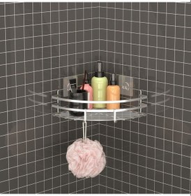 Resim Teknotel Yapışkanlı Kancalı Banyo Köşe Rafı Silver St107H Gümüş 