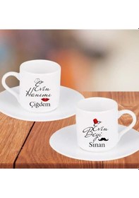 Resim Evin Beyi Evin Hanımı Kişiye Özel Kalpli Kahve Fincanı ve Altlık 