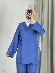 Resim Esre Store 3500 - Keten Kumaş Kimono Takım Mavi 