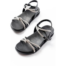 Resim 1001-1120 Siyah Gümüş Taşlı Günlük Kadın Sandalet Siyah 