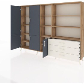 Resim Arges Dolap 11 Raflı 3 Çekmeceli 5 Kapaklı 220x30x163 Çam-antrasit/aytaşı Antrasıt/aytası - Atlas Çam 