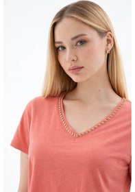 Resim Fashion Friends V Yaka Kiremit Kadın T-shirt 26y0478k1 