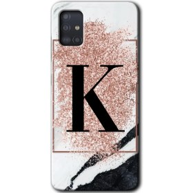 Resim Bera Aksesuar Samsung Galaxy A51 Kılıf Hd Desen Baskılı Arka Kapak - Pembe Mermer Desenli K Harfi 
