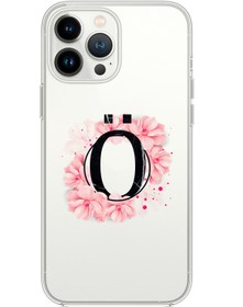 Resim mooodcase Iphone 13 Pro Pembe Çiçek Desen Ö Harfli Premium Şeffaf Silikon Kılıf 