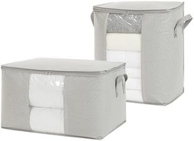 Resim Ocean Home Textile 2'li Pvc Pencereli Gri Balıksırtı Hurç Set 1 Adet 45 x 30 x 50/1 Adet 60 x 43 x 35 cm 