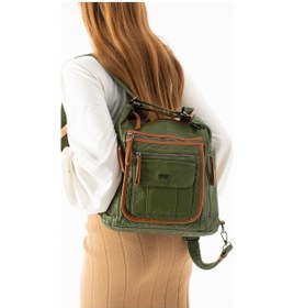 Resim 571 Collections Yıkanmış Deri Hem Sırt Hem Omuz Çantası Yeşil Model: 571-14-18d 
