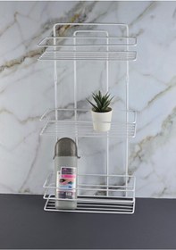 Resim 3 Katlı Banyo Rafı - Termo Plastik Kaplama Metal Şampuanlık - Üç Raflı Beyaz 