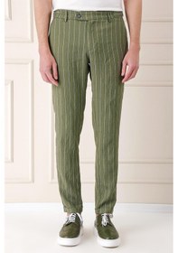 Resim Efor Comfort Fit Yandan Tokalı Çizgili Keten Casual Haki Pantolon P 1151 Haki 
