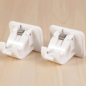 Resim 2 Adet Kendinden Yapışkanlı Çubuk Tutucular - Kolay Kurulum, Matkap Gerektirmez, Pürüzsüz Kaydırma için Yay Mekanizmalı Beyaz Plastik Perde & Duş Çubuğu Braketleri - Banyo Havlu ve Bornoz Askıları için Mükemmel 