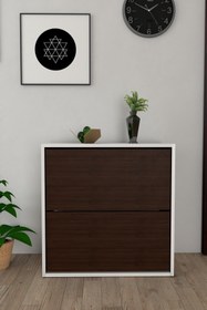 Resim Moonlife 2 Kapaklı Kayar Raflı Ayakkabılık Ceviz 