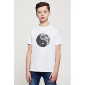 Resim Stranger Things Ying Yang Upside Down Baskılı Unisex Çocuk Beyaz T-Shirt 