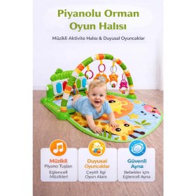 Resim Hak-İş Oyuncak Piyanolu Orman Desenli Bebek Oyun Halısı - 0+ Ay, Hayvan Figürlü Işıklı ve Müzikli Gelişim Matı 