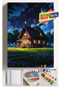 Resim Sayılarla Boyama Seti Numaralı Tuval Fırça Boya Dahil Kasnaklı Set 50x70 Cm - Gece Yıldız Ev 