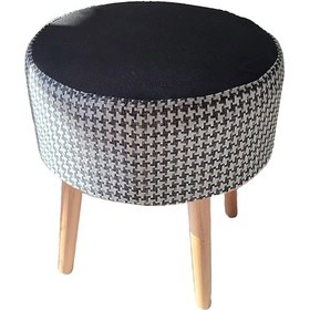 Resim Puf Koltuk Tabure - Kaz Ayağı Siyah Keten - Ahşap Gürgen Ay 