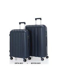 Resim Mçs Bavul Büyük Ve Orta 2li Set Kırılmaz Silikon Valiz V305 Laci Lacivert 