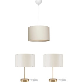 Resim Ela Yatak Odası Set - Krem Sarkıt + 2 Gold Abajur 