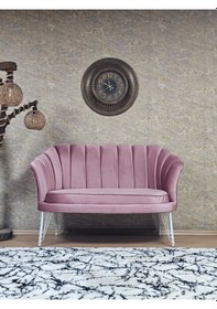 Resim Zafir İkili İstiridye Beyaz Boyalı Telli Ayak Çay Seti Koltuk Tekli Berjer , İkili Berjer Koltuk Pembe 