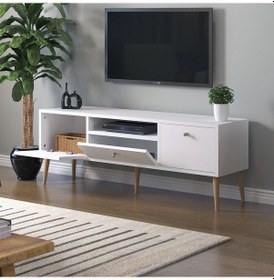 Resim Mbes Mobilya Beyza Ahşap Ayaklı 140 Cm Beyaz Tv Sehbası 