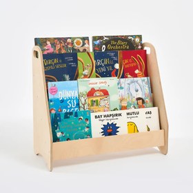 Resim Geniş Hacimli Montessori Kitaplık (4 Raflı) – Doğal Huş 