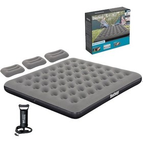 Resim Bestway Ultra King 3 Kişilik Şişme Yatak, El Pompası Ve Yastık 203x183x22cm 671hc Bw149 Gri 