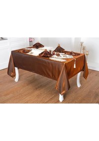 Resim Afife Kadife Krem Kahve Sofra Takımı 8 Kişilik 160x230 Cm 34 Parça - 47 Çok Renkli 