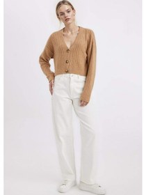 Resim Defacto Regular Fit V Yaka Basic Düz Düğmeli Triko Hırka R1389AZ24WNBN268 Kahve 