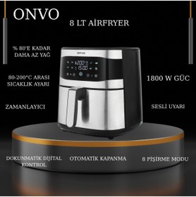 Resim ONVO 1800 W gücü sayesinde hızlı ve etkili pişirme 8 LT Airfryer 