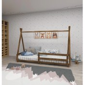 Resim Panda Doğal Ahşap Bebek ve Çocuk Montessori Karyola Ceviz Renk 