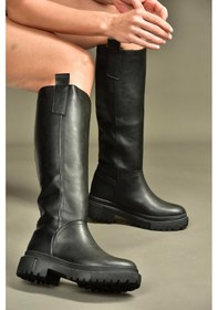 Resim Fox Shoes V973555509 Siyah Cilt Düz Tabanlı Kadın Binici Çizmesi Siyah Mat 