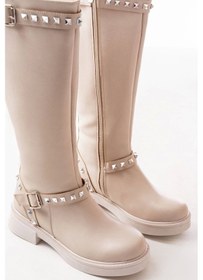 Resim Bej Düz Topuklu Günlük Bayan Binici Çizme Bej 