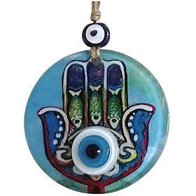 Resim Fatma Ana Eli Desenli Nazar Boncuklu Duvar Süsü 10 Cm Cam Duvar Dekoru 