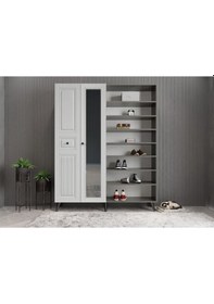 Resim Nossa Membran 4 Kapaklı Portmanto Montaj Dahil Füme Beyaz 140 Cm 