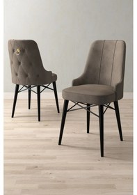 Resim Mitra Serisi, 6 Adet Cappucino Mutfak Sandalyesi, Siyah Gürgen Ayak, 1. Sınıf Babyface Kumaş 